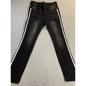 Waimea Men's Skinny Fit Black Jeans Distressed White Stripes Size 32 Trousers